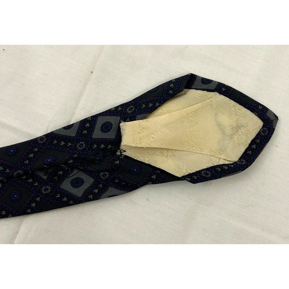 BALLY Silk Mens Blue  Skinny Tie Geometric Pattern Imported 58